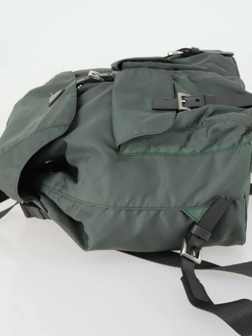 PRADA Backpack Nylon Green Silver Auth 157248